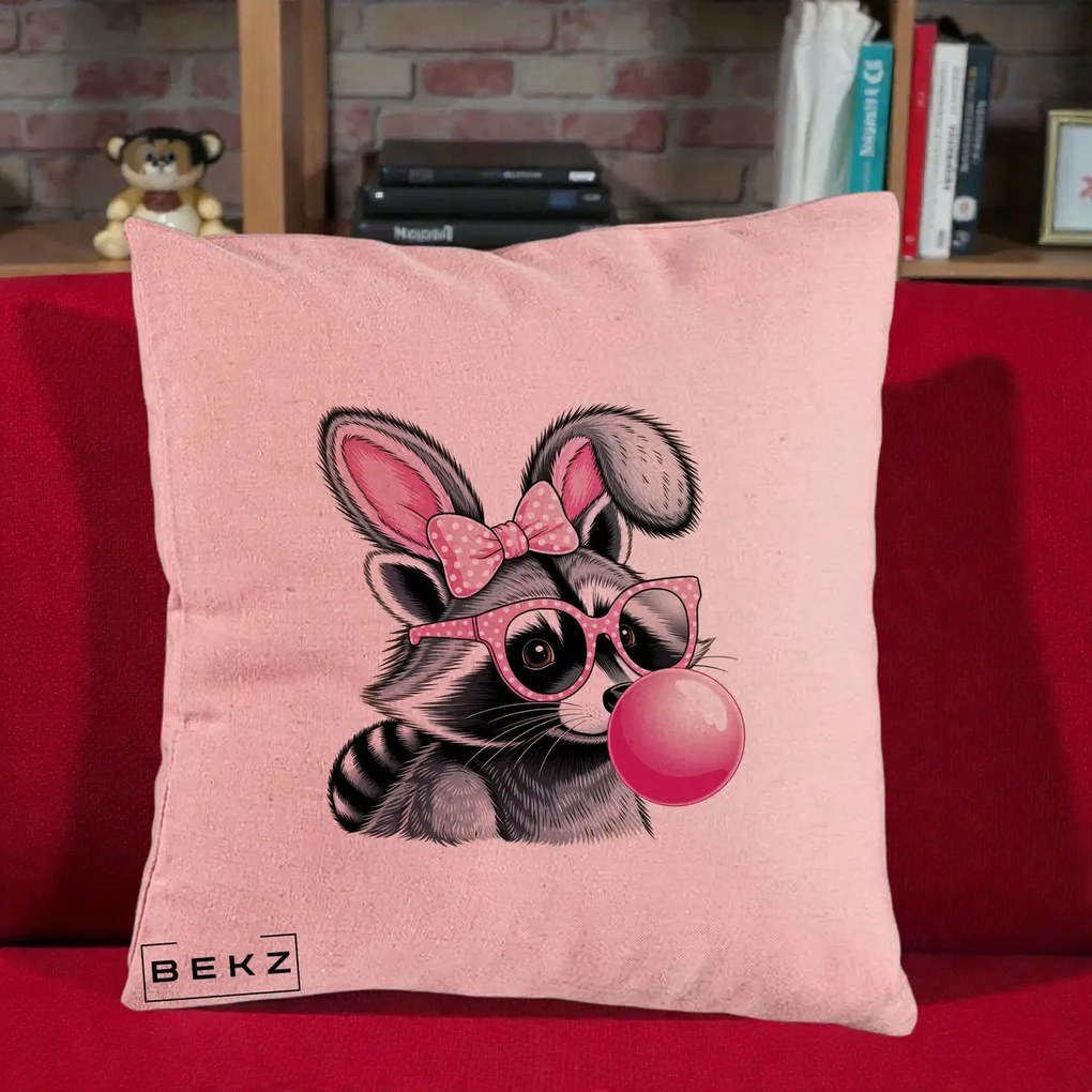 Perna Decorativa Raton cu Urechi de Iepure si Guma de Mestecat, 40x40 cm, Roz, Husa Detasabila, Perna Inclusa, BEKZ®