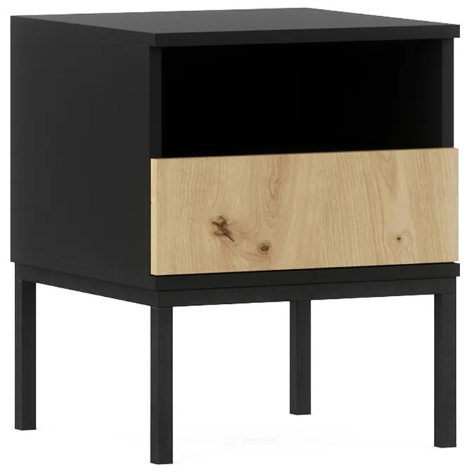 Noptiera LANZZI 40x40 cm, neagra/stejar