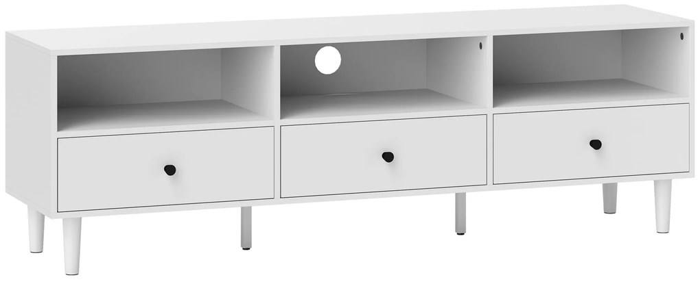 HOMCOM Comodă TV, Stand TV pentru Ecrane de 75 inch, 3 Rafturi Deschise, 3 Sertare, Placă de Particule, Alb | Aosom Romania