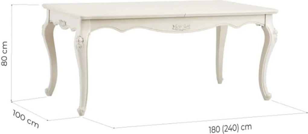 Masă lemn masiv Dining Extensibilă Paris 180/ Ecru, 240 × 100 × 80 cm