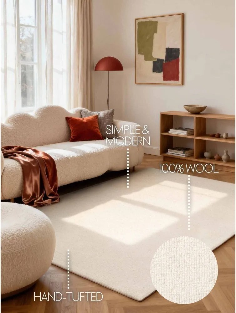 Covor crem țesut manual din lână 140x200 cm Puristic Knots – Elle Decoration