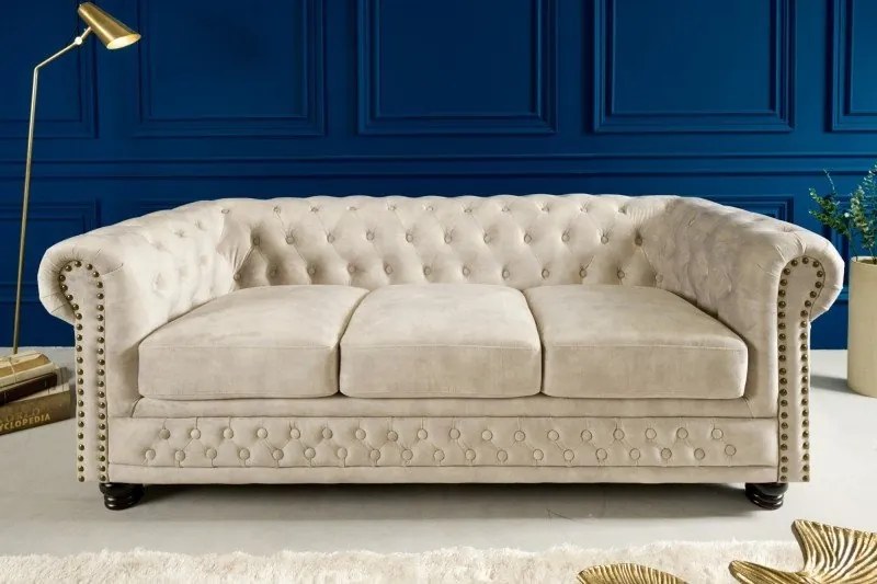 Canapea clasica stil englezesc Chesterfield 3 locuri, sampanie