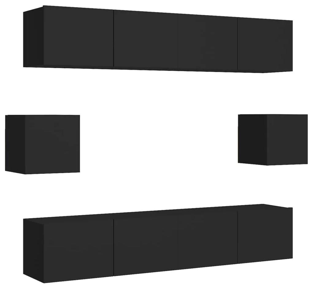 3078788 vidaXL Set dulapuri TV, 6 piese, negru, lemn prelucrat