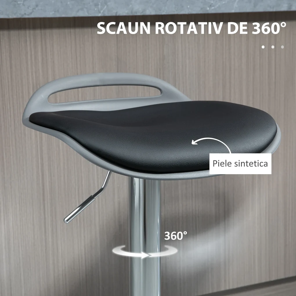 HOMCOM Set de 2 Scaune de Bar cu Înălțime Reglabilă și Suport pentru Picioare, 39x41x68-88 cm, Negru | Aosom Romania
