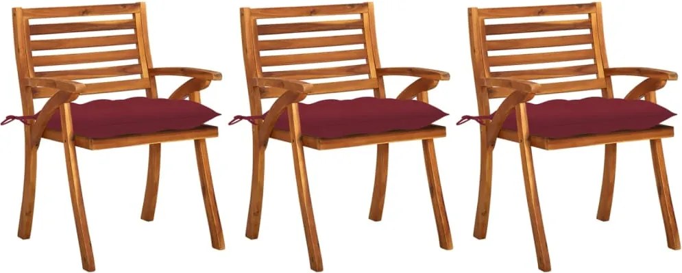 vidaXL Scaune de grădină cu perne, 3 buc., lemn masiv de acacia