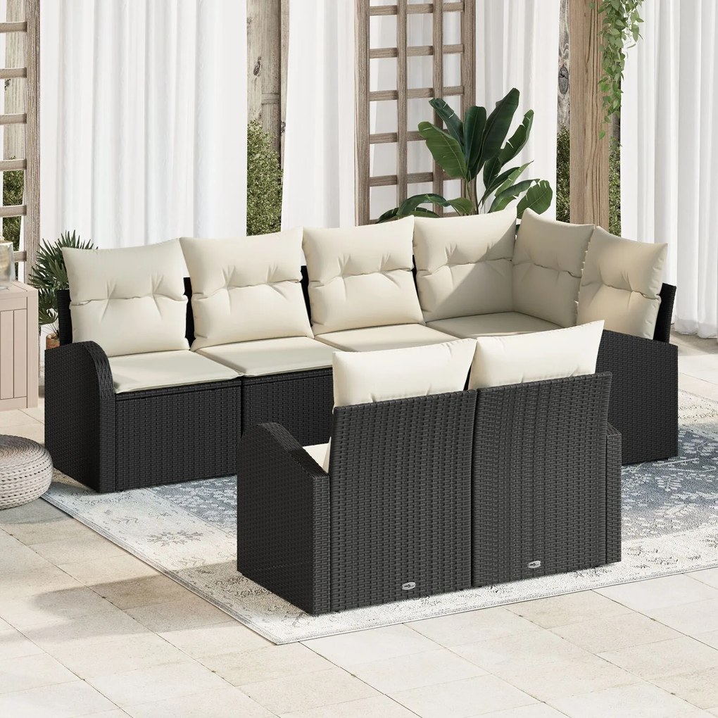 vidaXL Set de canapele pentru grădină cu pernă 7 pcs Negru Rattan poli
