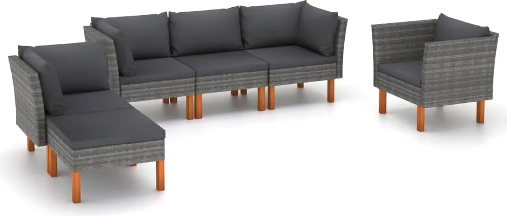 vidaXL Set mobilier grădină, 6 piese, gri, poliratan și lemn eucalipt