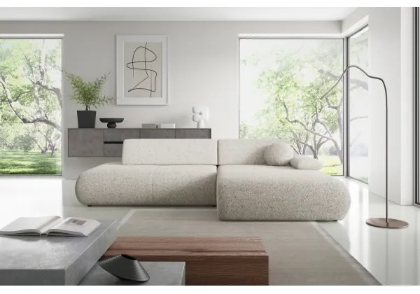 Colțar extensibil PRATO în L, cu spațiu de depozitare, partea dreaptă, bej