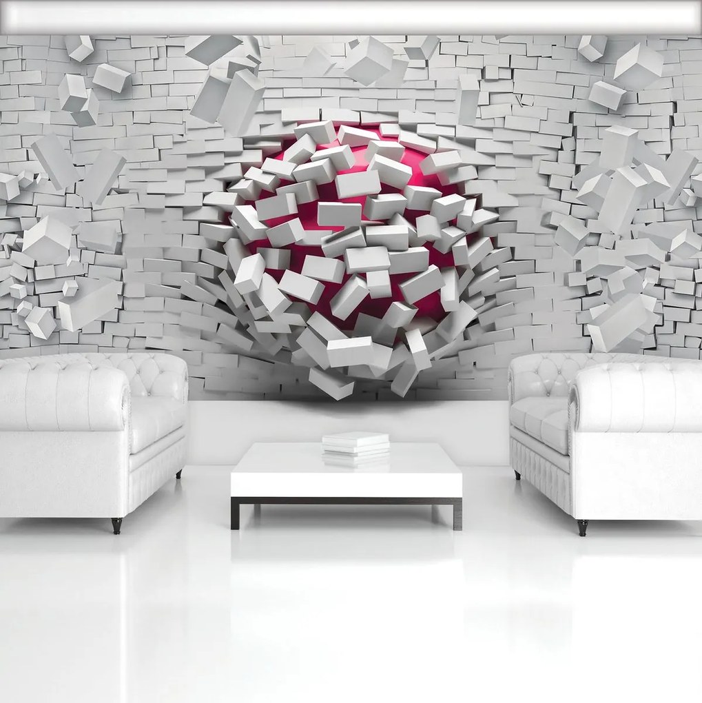 Fototapet - 3D minge cu perete alb din cărămizi (152,5x104 cm)