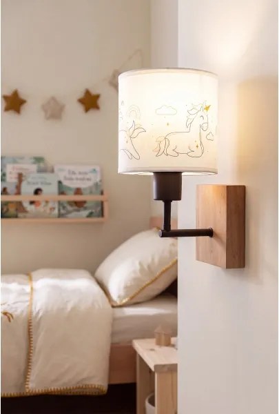 Brilagi - Lampă de perete BOBO WOOD 1xE27/25W/230V stejar/negru/alb/unicorni