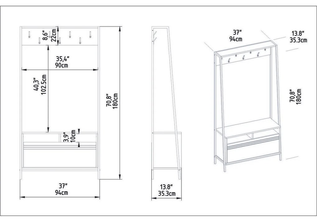 Cuier cu raft pentru încălțăminte Devin Walnut andBlack