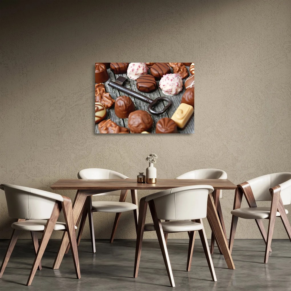 Tablou pe sticlă cu ciocolată și chei (70x50 cm)