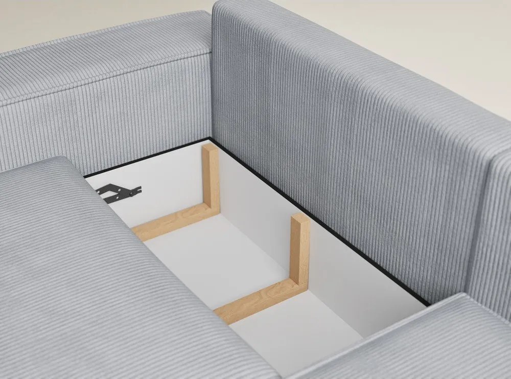 Colțar gri extensibil/cu spațiu de depozitare cu tapițerie din catifea reiată (cu colț pe partea dreaptă/în formă de ”L”) Tonga – Maison de Rêve