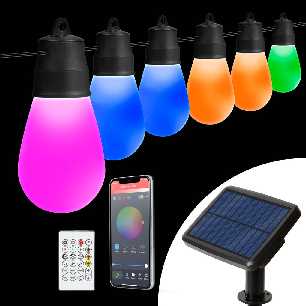 sir lumini solare inteligente - LED RGBIC 30 buc - 13 m - bluetooth