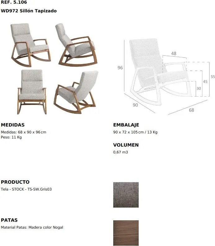 Fotoliu balansoar stil avangardist Rocking Chair gri