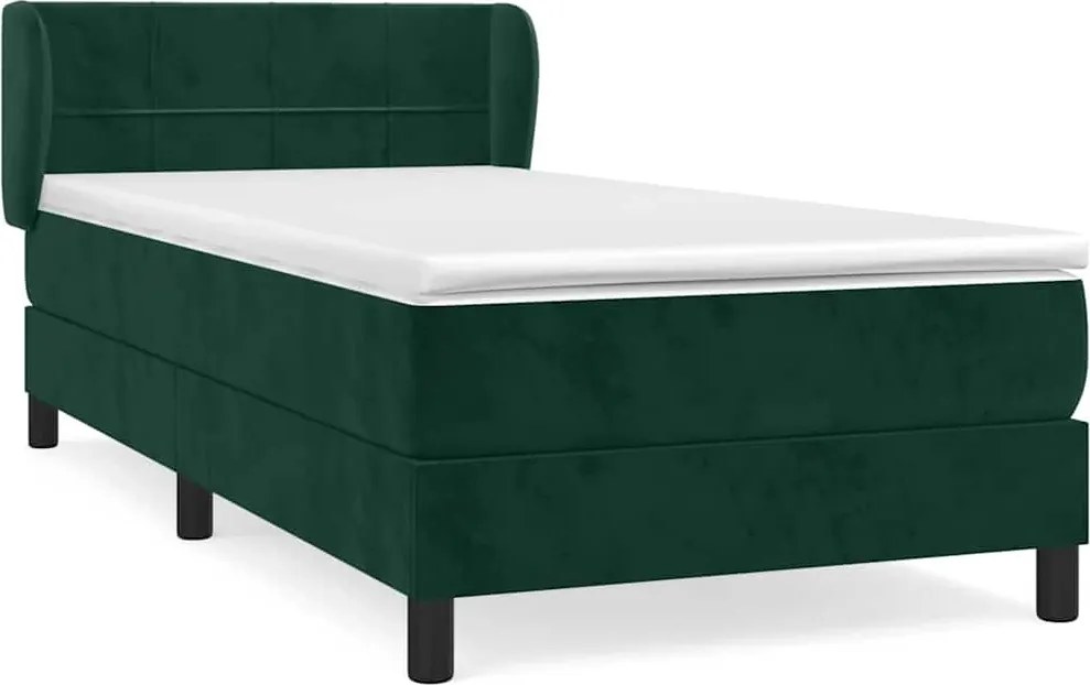vidaXL Pat box spring cu saltea, verde închis, 90x190 cm, catifea