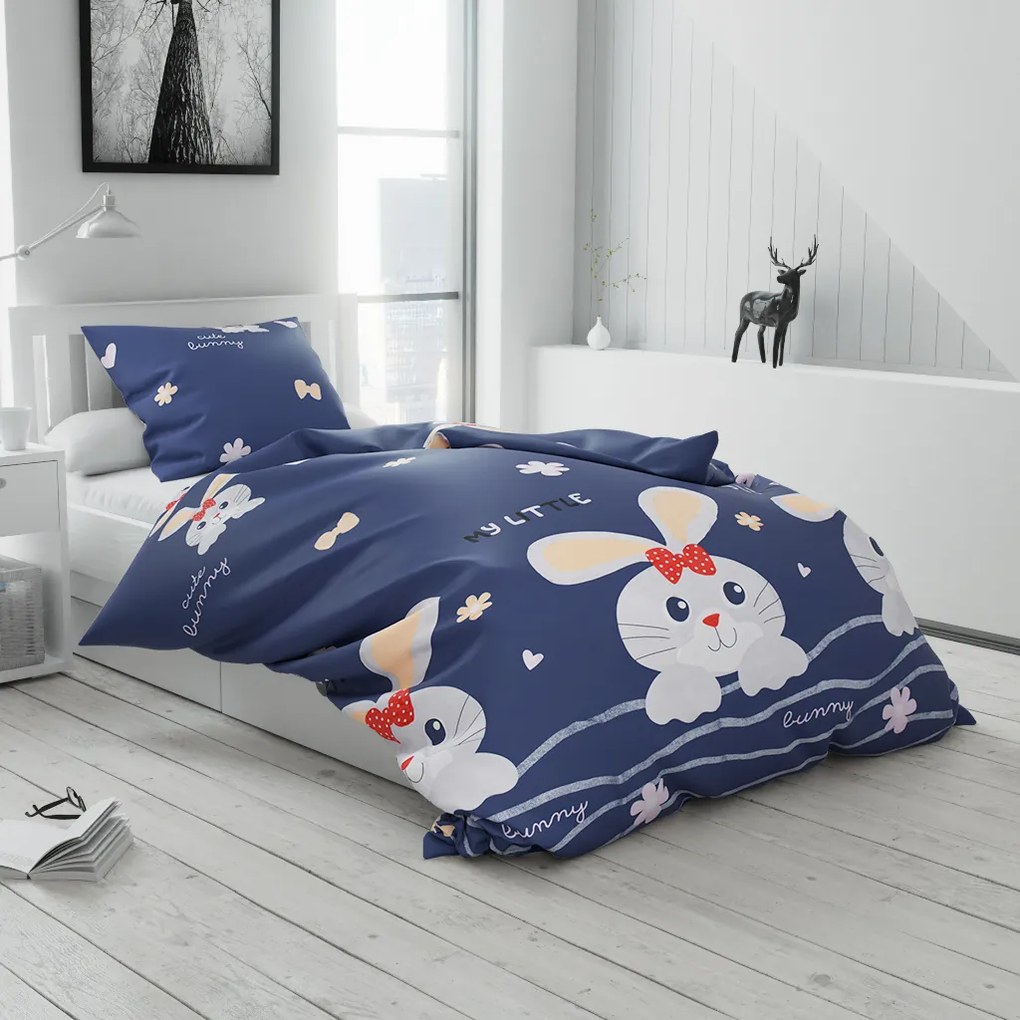 Lenjerie de pat pentru copii Culoare gri inchis, CUTE BUNNY