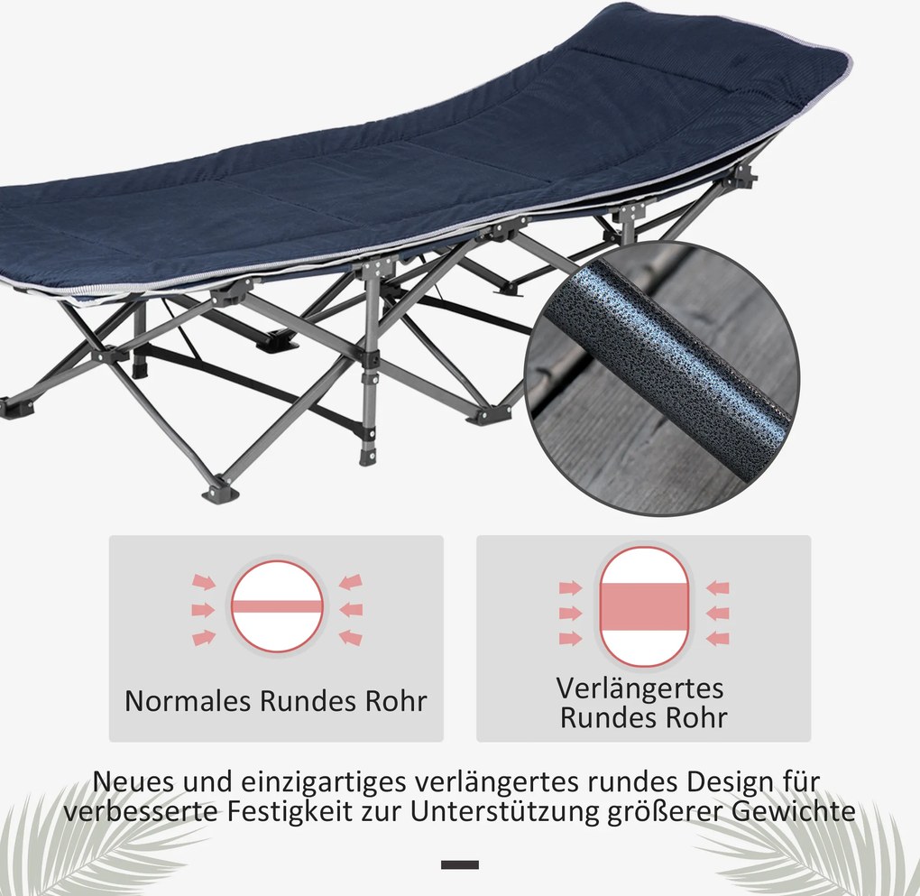 Outsunny Campingbett, pat pliabil cu pernă, 188 x 64,5 x 53 cm, bleu foncé | Aosom Romania