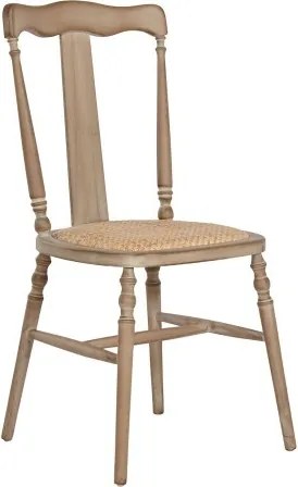 Scaun dining din lemn de cedru, natur, spătar cu bară centrală, șezut din ratan împletit și picioare sculptate, finisaj natural, 94 x 50 x 40 cm,