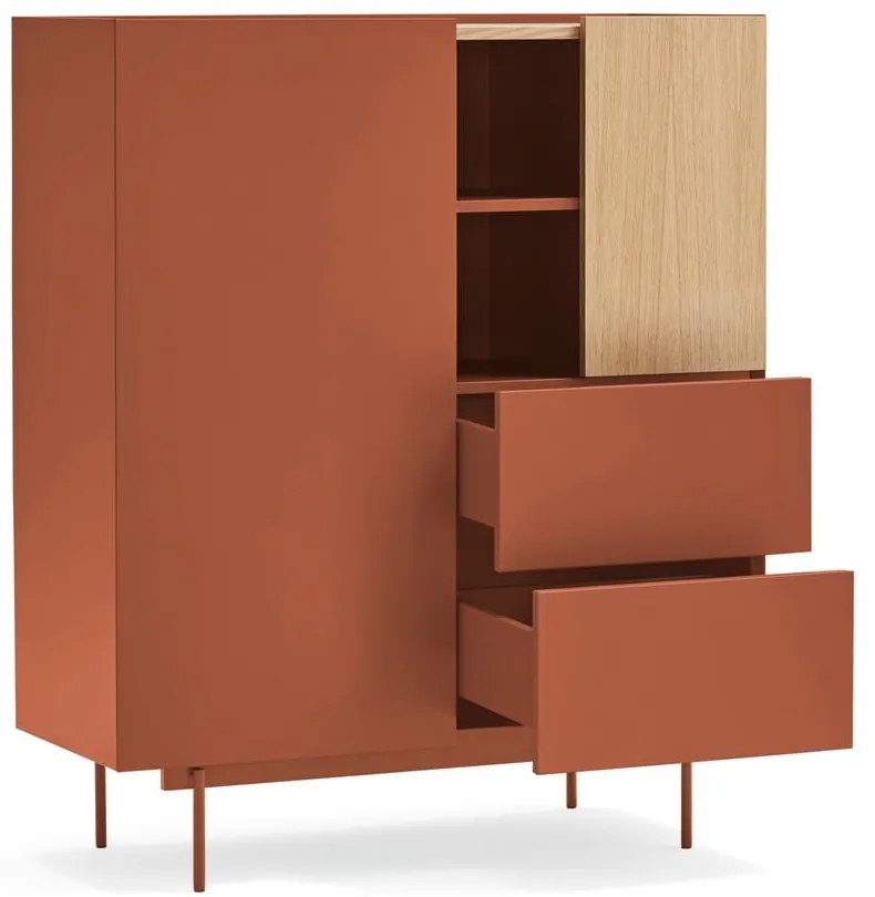 Comodă cărămiziu-natural înaltă cu aspect de lemn de stejar 100x120 cm Otto – Teulat