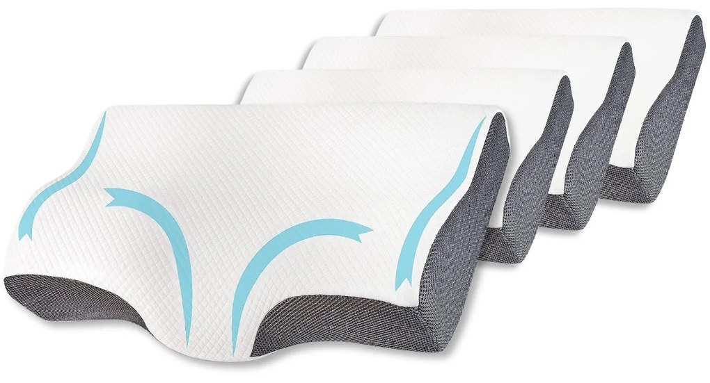 Set 4X perne cu suport pentru gat din spuma cu memorie Suporto®️ 60 x 34 x 11/7 cm cu perforatii