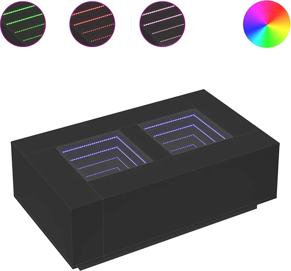 vidaXL Măsuță de cafea cu LED infinity, negru, 116x69x40 cm
