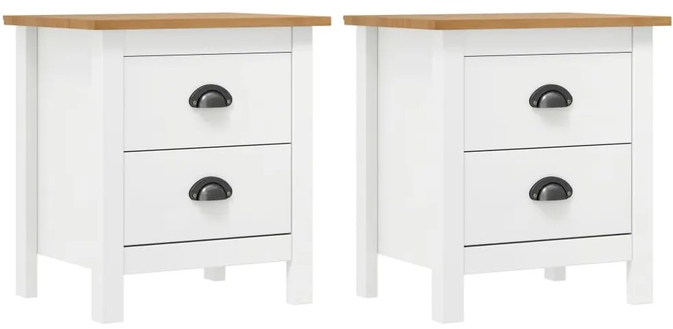 Noptiera Hill, 2 buc., alb, 46x35x49,5 cm, lemn masiv de pin