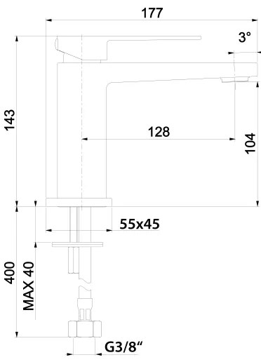 Sapho - Baterie pentru lavoar LATUS, 14 cm, negru mat