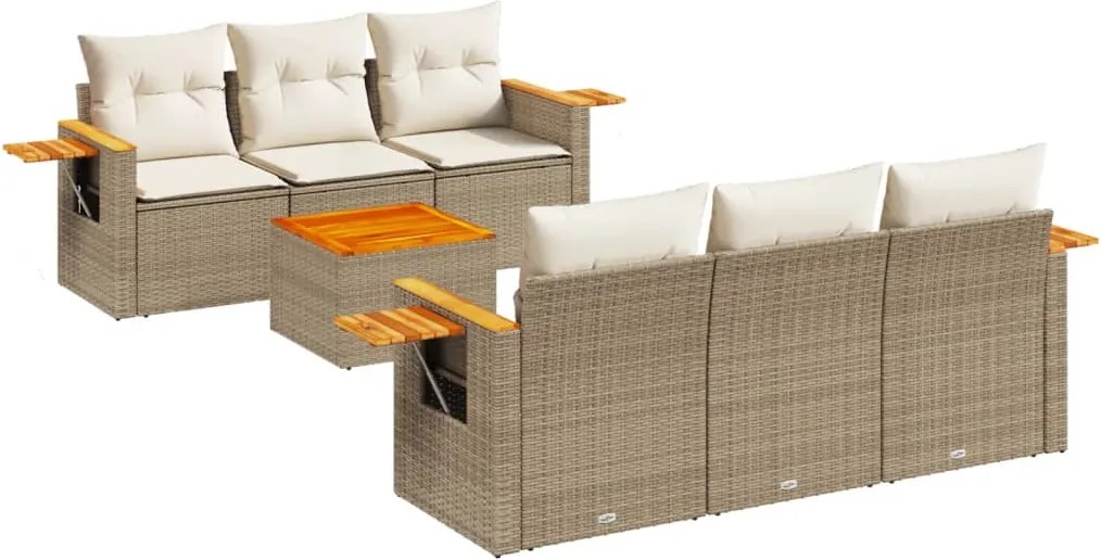 vidaXL Set canapele de grădină, 7 piese, cu perne, bej, poliratan