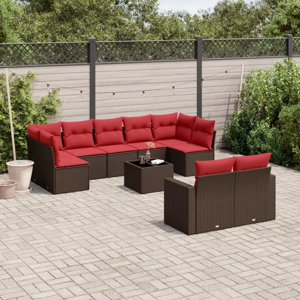 vidaXL Set canapele de grădină cu perne, 10 piese, maro, poliratan