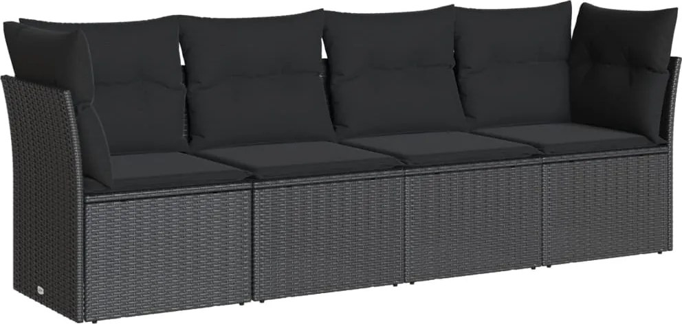 vidaXL Set mobilier de grădină cu perne, 4 piese, negru, poliratan