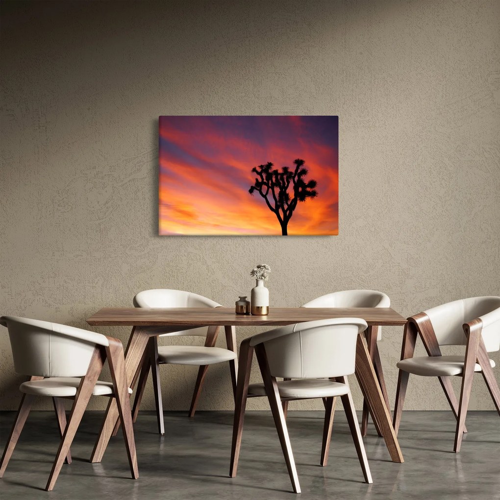 Tablou apus de soare deasupra siluetei unui copac (90x60 cm)