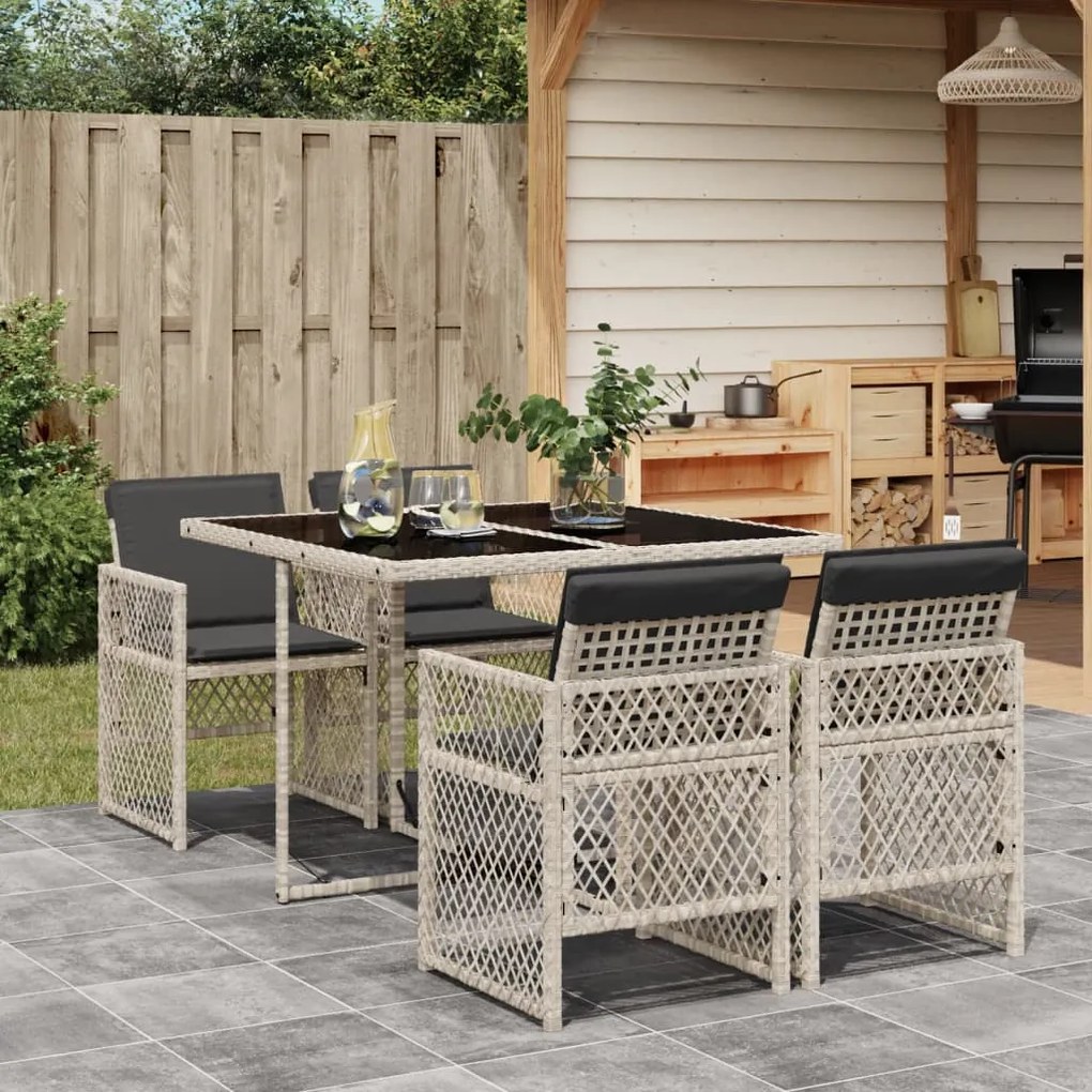 vidaXL Set mobilier de grădină cu perne, 5 piese gri deschis poliratan