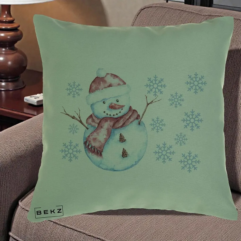 Perna Decorativa Om de Zapada Rosu cu Fulgi, 40x40 cm, Verde, Husa Detasabila, Perna Inclusa, BEKZ®