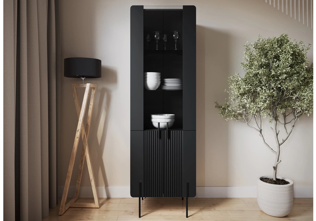 Vitrină cu patru uși Malmi 60 cm - negru mat / picioare negre