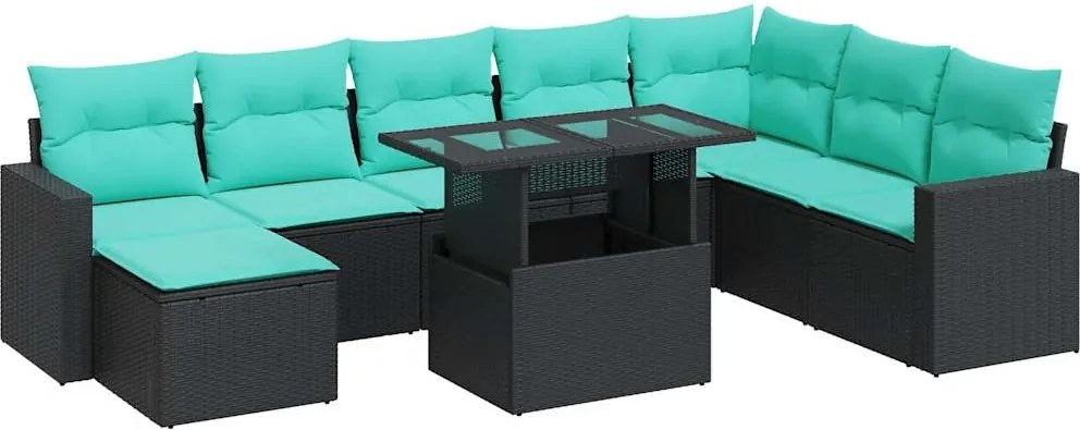 vidaXL Set mobilier grădină perne 9 piese negru poliratan/lemn acacia