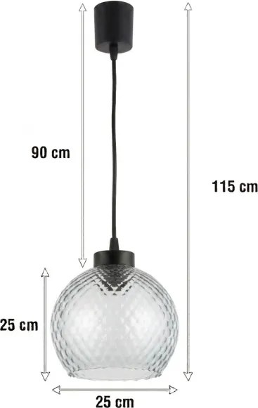 Brilagi - Lustră LED pe cablu R GLASS 1xE27/60W/230V, diam. 25 cm, negru/gri fumuriu