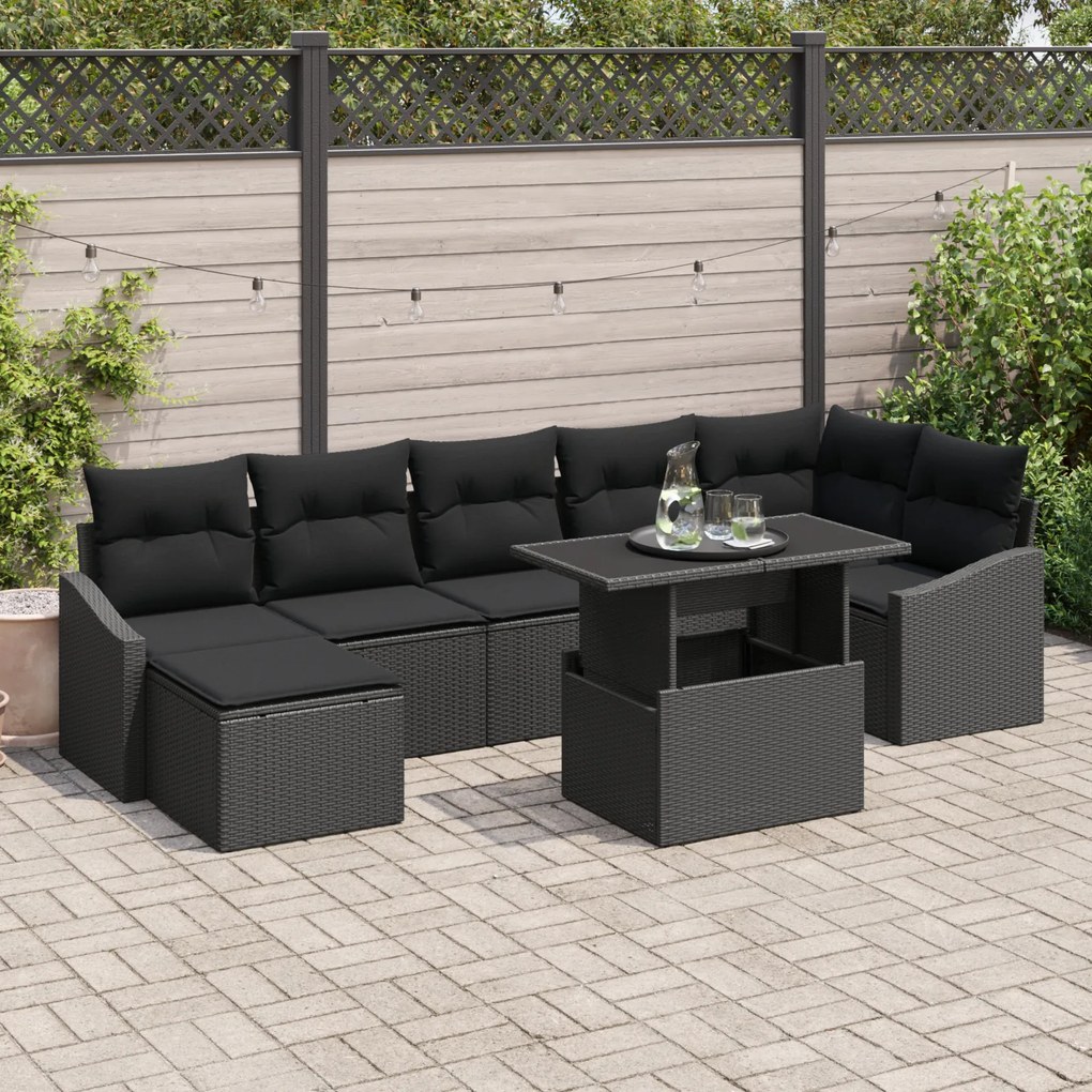 vidaXL Set de grădină cu 8 piese din ratan sintetic negru