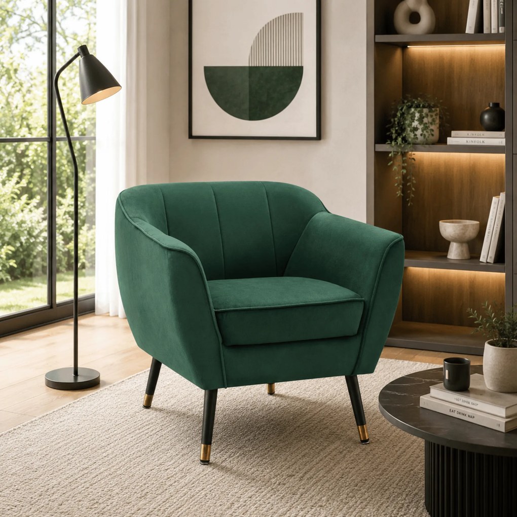Fotoliu de design, ţesătură Velvet verde/negru/aurie, VIODA