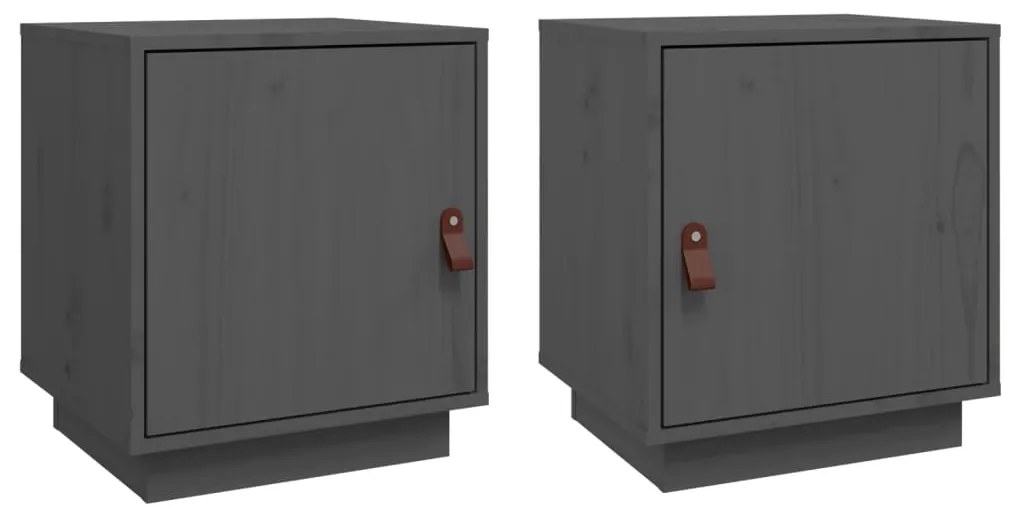 818280 vidaXL Noptiere, 2 buc., gri, 40x34x45 cm, lemn masiv de pin