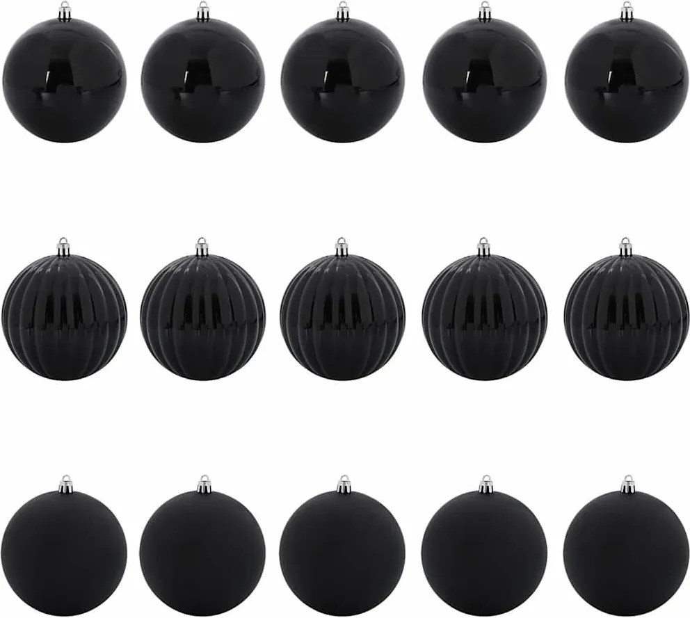 vidaXL Set de Bile de Crăciun XL 15 pcs Negru Plastic