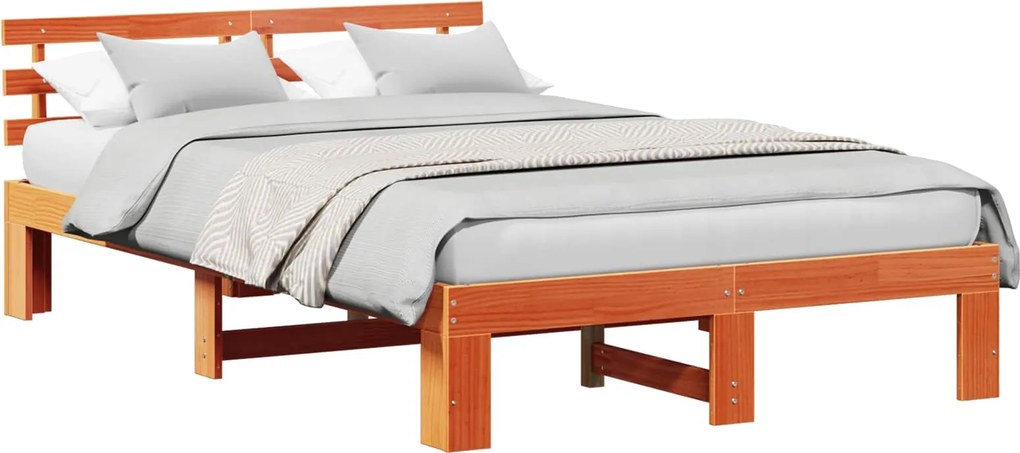 vidaXL Cadru de pat Maroniu cerat 135 x 190 cm Lemn de pin masiv