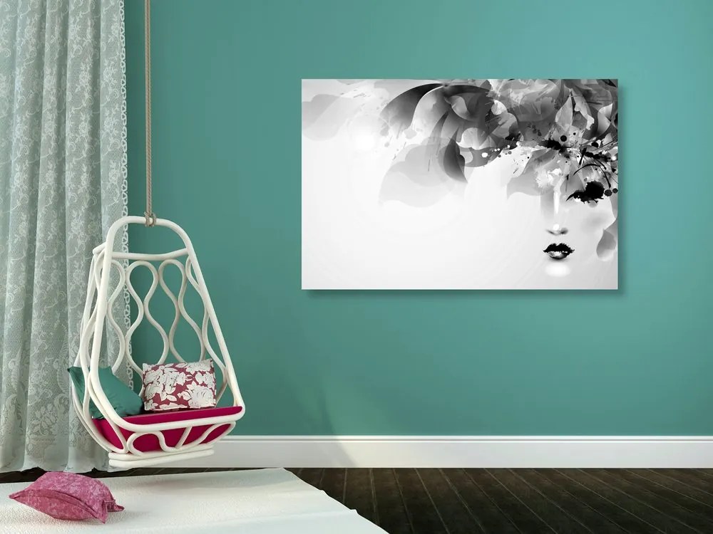 Tablou chip feminin la modă cu elemente abstracte în alb-negru