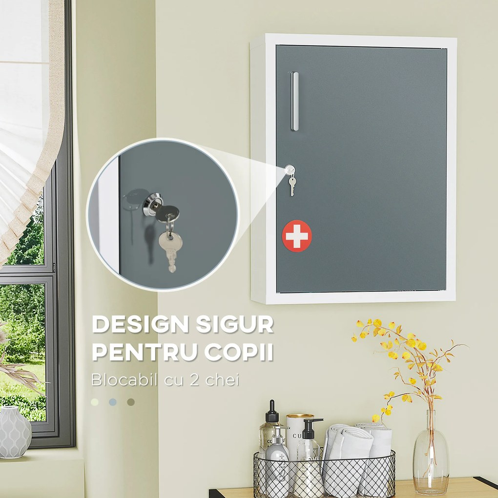 Kleankin Dulap Medicamente pentru Montare pe Perete, cu 3 Nivele, Ideal pentru Baie și Bucătărie, Design Compact și Funcțional | Aosom Romania