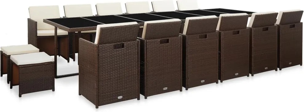 vidaXL Set mobilier de exterior cu perne, 17 piese, maro, poliratan