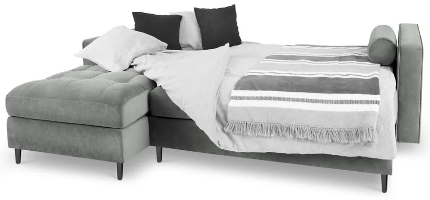 Colțar extensibil din catifea cu șezlong stânga Milo Casa Santo, gri deschis