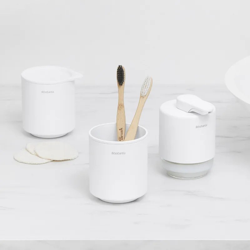 Cutie depozitare baie Brabantia MindSet Mineral 1005687, Baza antiderapanta, Finisaj mineral, Alb