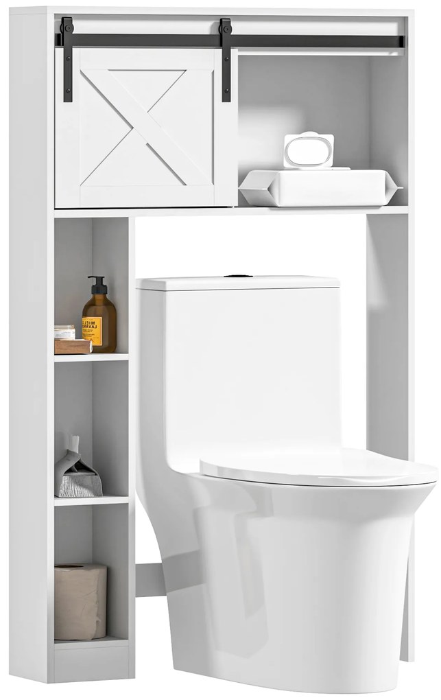 HOMCOM Mobilier de depozitare deasupra toaletei cu ușă glisantă, mobilier raft toaletă, raft reglabil, alb | Aosom Romania