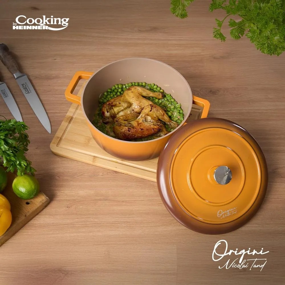Oală din aluminiu turnat cu capac 26x12.5 cm, 5.8L – Cooking by Heinner, Colecția Origini by Nicolai Tand HR-BJK-C26, cu distribuție uniformă a