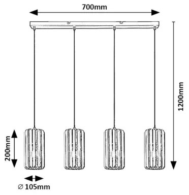 Lustră pe cablu Rabalux 72256 VENESS 4xE27/40W/230V